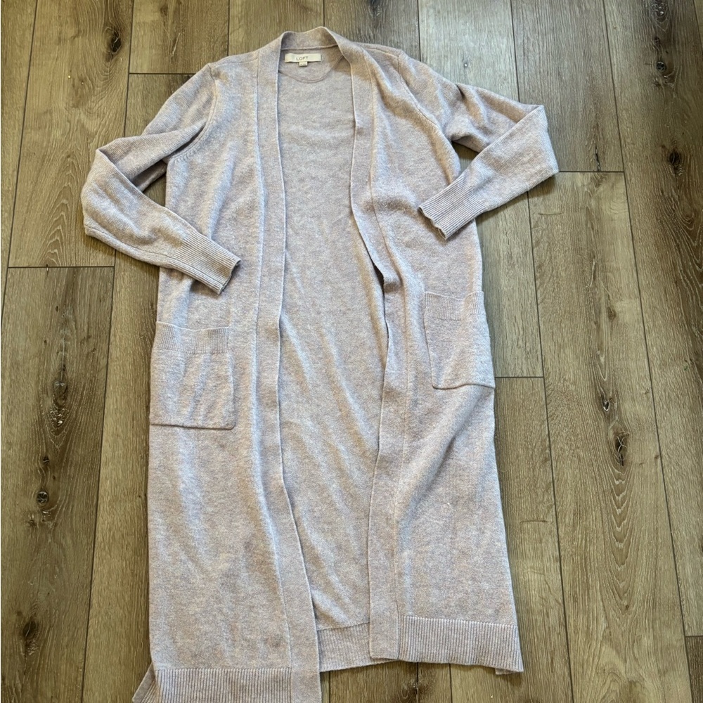 LOFT Long Open Front Cardigan in Light Lavender